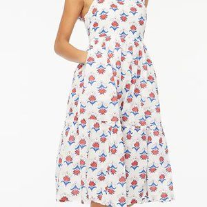 J. Crew Floral Midi Dress in White with Red and Blue Accents